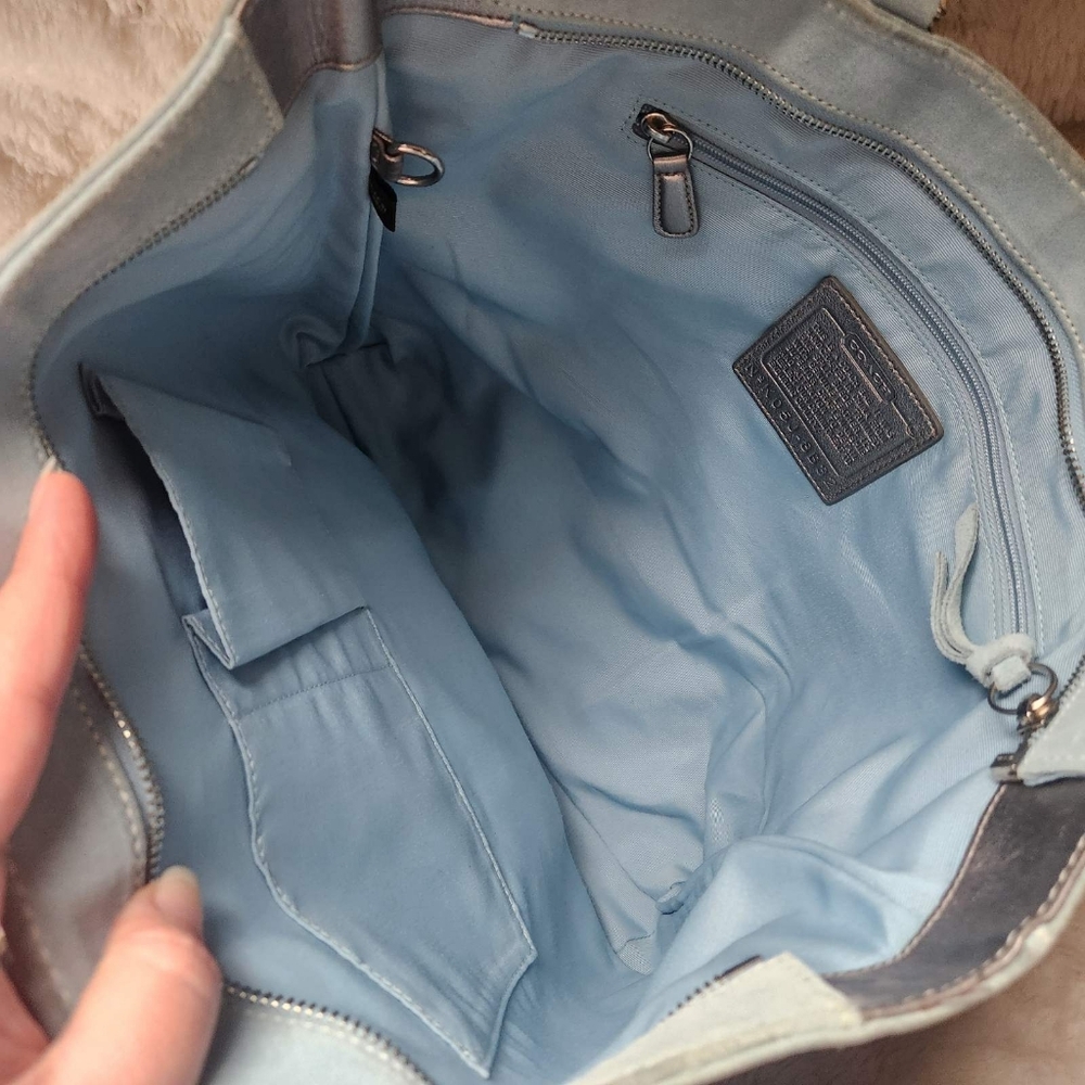 2005 Coach Aqua Blue Suede Beaded Gallery Tote Style 8B32 Y2K Vintage - Picture 5 of 16